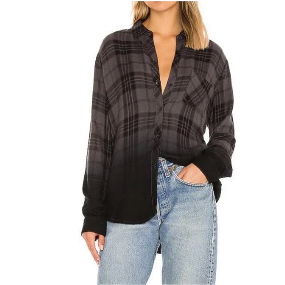 Rails Tops - Rails Hunter Charcoal Dip Dye Ombre plaid button front shirt size large